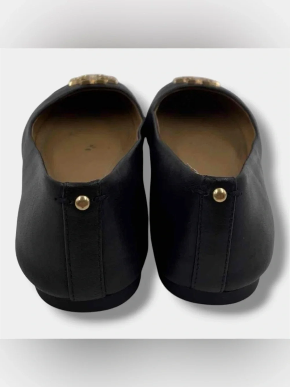 Tory Burch Everly Cap Toe Ballet Flats Leather Logo Bow Shoes Womens Size 5.5M